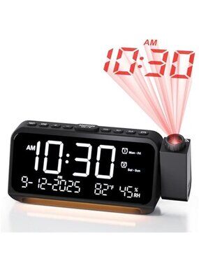 Projection Alarm Clock LED Digital Ceiling Display Temperature Humidity USB